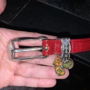 NWOT Ladies Brighton Belt, Red And Silver Leather, Rare Style W/charms - Size M